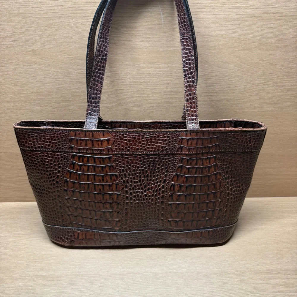 Brahmin Vintage Brown Croc Embossed‎ Leather Tote Bag Purse Handbag Medium